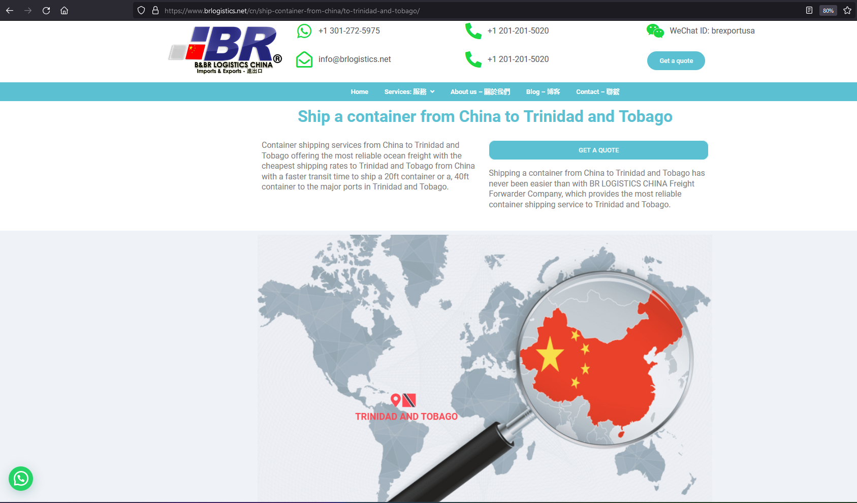 Ship a container from China to Trinidad and Tobago BR LOGISTICS CHINA