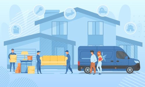 Happy Family Moving into New House. Loader Service Happy Family Moving into New House. Loader Service