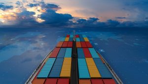 Container cargo ship in import export business logistics.